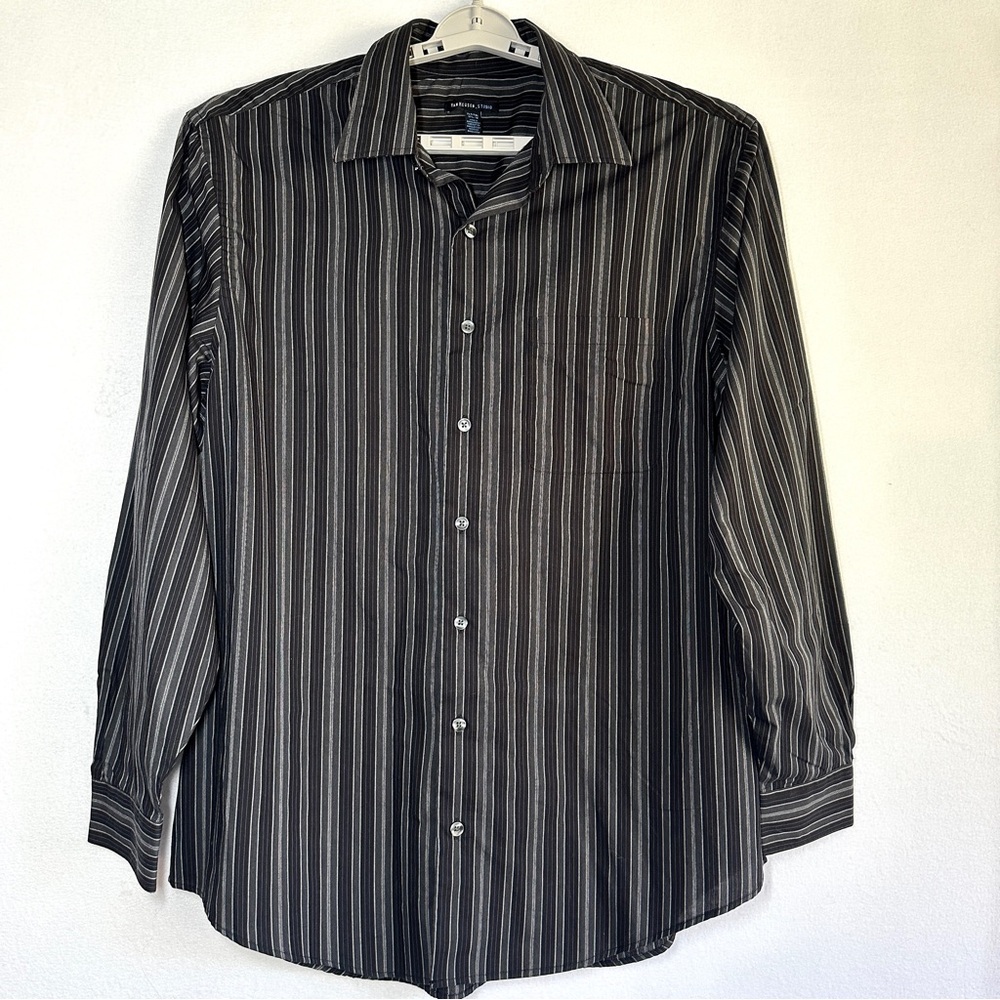 Van Heusen Studio Dress Shirt XLT 17.5-18 Black Striped Long Sleeve Button Up